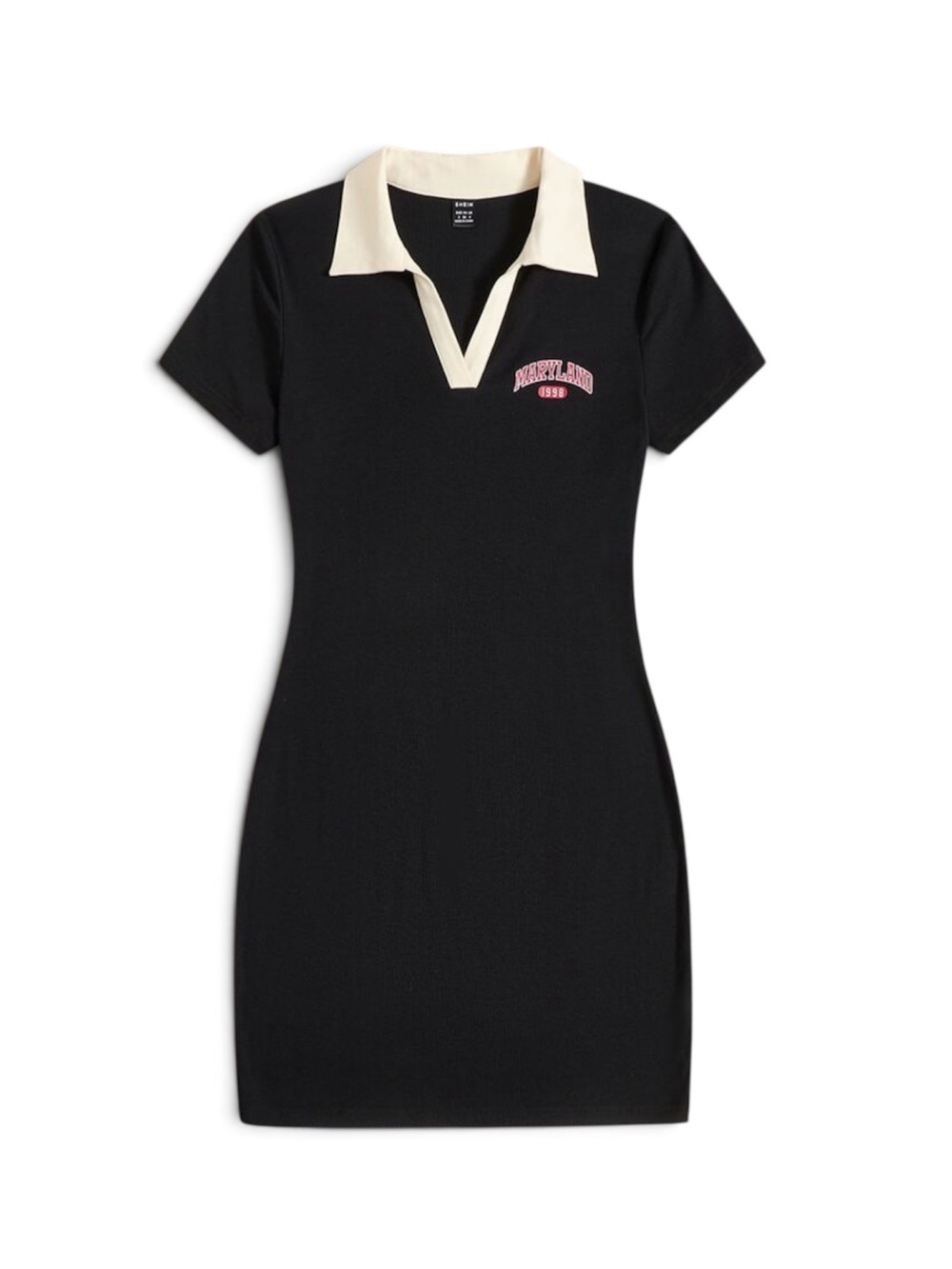 Black Midi Polo Dress with Cream Collar